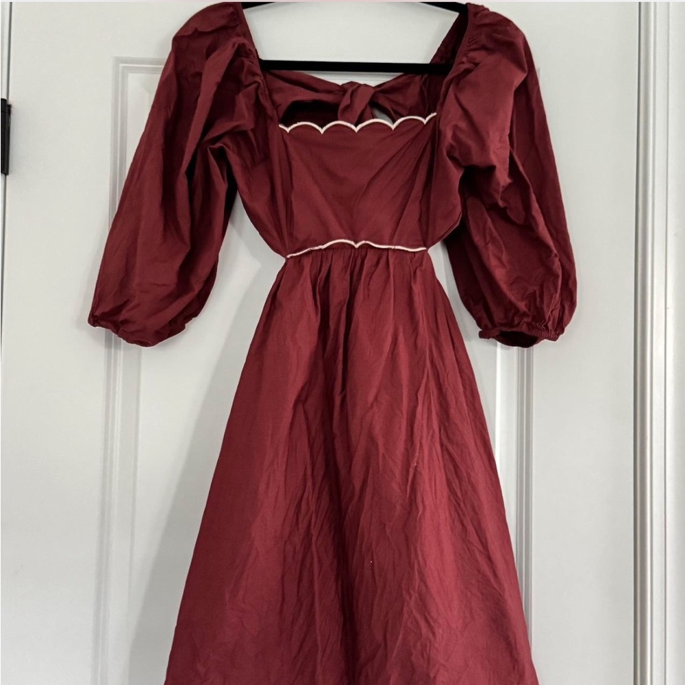 Anthropologie Burgundy Mini Dress with Puff Sleeves - Picture 4 of 6